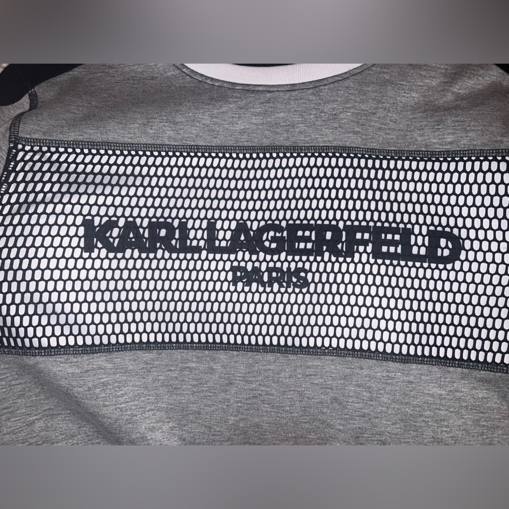 KARL LAGERFELD Men's Contrast Fabric Mesh Logo Pullover LARGE NWOT - Picture 7 of 12